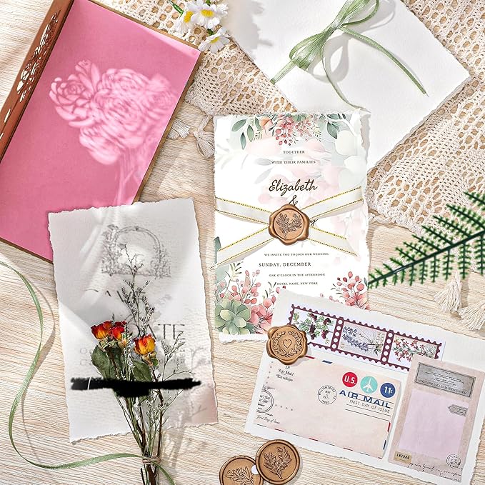 50 Sheets Deckled Edge Paper 4 x 6inch, 160 GSM Handmade Paper Rough/Textured Watercolor Paper for Wedding Invitations, Cards, Crafts