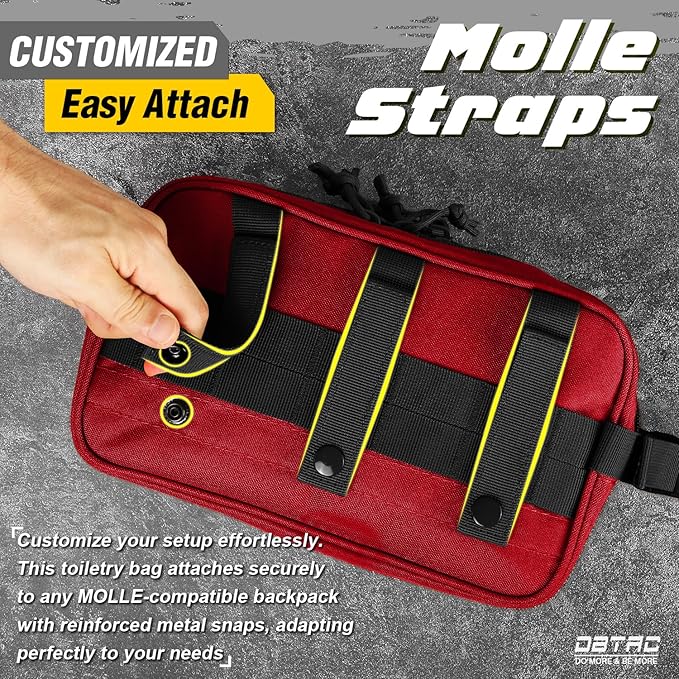 DBTAC Tactical Toiletry Bag w/Electronic Organizer Compartment | Dry/Wet Separate Hygiene Bag, Expanded Travel Dopp Kit Shaving Kit Travel shower Bag for Men (Red)