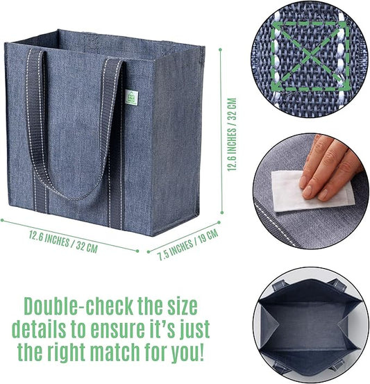 VENO 2-4 Pack Reusable Grocery shopping Bags, Small Tote Bag w/Handle Hard Bottom, Heavy Duty, Foldable Carrier