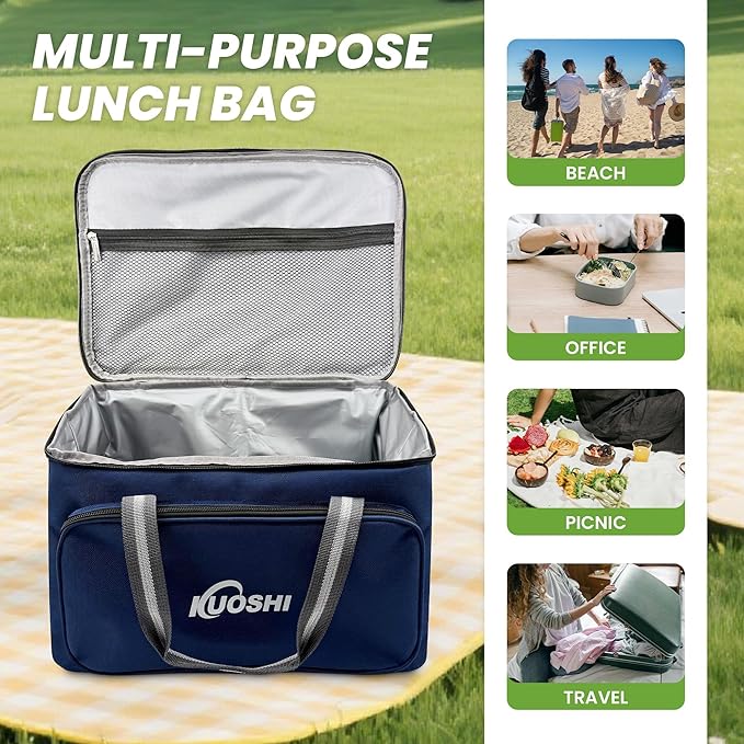 Insulated Lunch Bag for Men & Women-25L Leakproof Cooler Bag with Adjustable Strap, Large Reusable Lunch Box for Office, Beach, Picnic & Travel