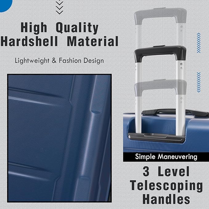 Merax Luggage Set 2 Piece Suitcase Sets with Spinner Wheel,Lightweight Hardside Expandable Travel Laggage with TSA Lock,Suitcase with Travel Bag(20"/24",Blue)