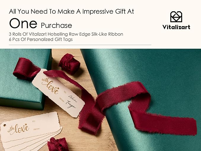 Vitalizart Green Wrapping Paper Set 17" Pearly-Lustre With Silk Like Satin Ribbon & Gift Tags Recyclable Eco-Friendly Christmas Gift Wrapping Birthday Baby Shower Wedding Handmade Crafts 197"(16.4 Ft)