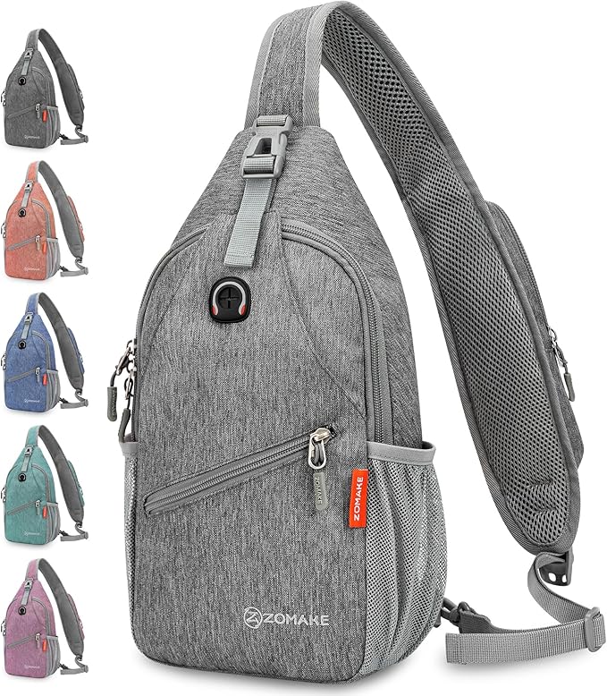 ZOMAKE Sling Bag,Small Crossbody Sling Backpack,Water Resistant Shoulder Daypack for Travel,Anti Thief Chest Bag for Hiking(Gray-Black)