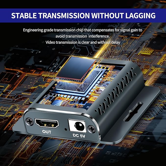 HDMI Extender Over cat6/7 ethernet 60m 1080P@60Hz with POC RJ45 to HDMI Adapter with 5V Power Adapter