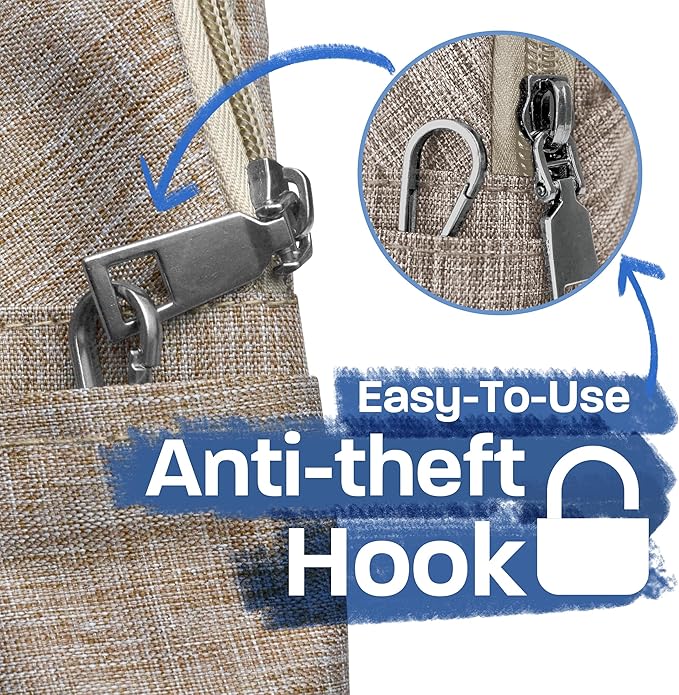 Anti-Theft Daypack Crossbody Sling Backpack, USB Charging Connector Port, Lightweight Day Pack for Travel, Hiking, Everyday, Regular, Vintage Fawn