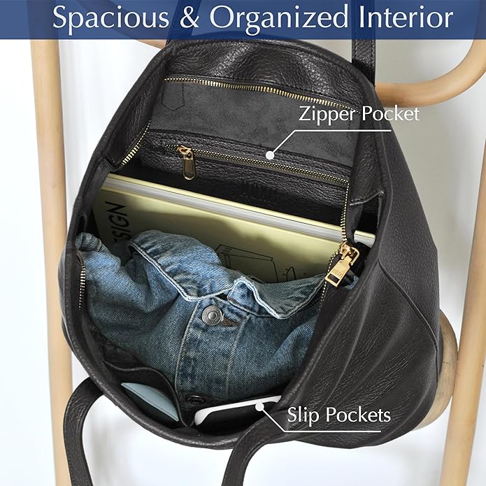 Zipper Tote Bag for Women Soft Vegan Leather Handbag for Work, Travel & Everyday Use