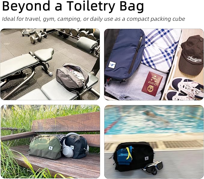 Travel Toiletry Bag 8L, Large Packing Cube with Waterproof TPU Wet/Dry Compartment (01 Black Stealth)