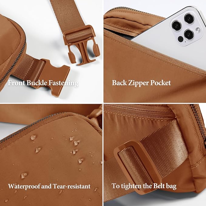 ODODOS Unisex Mini Belt Bag with Adjustable Strap Small Fanny Pack for Workout Running Traveling Hiking, Sugar Almond