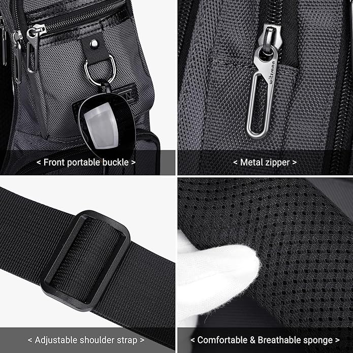 WITZMAN Sling Bag for Men Crossbody Bags Travel Slim Chest Bag One Strap Lightweight Casual Daypack