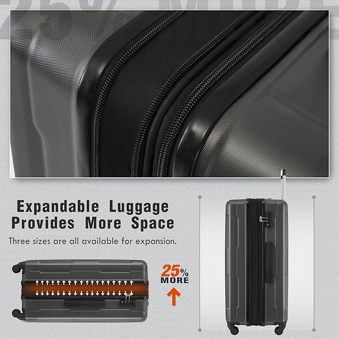 Merax Luggage Set 2 Piece Suitcase Sets with Spinner Wheel,Lightweight Hardside Expandable Travel Laggage with TSA Lock,Suitcase with Travel Bag(20"/28",Dark Gray)