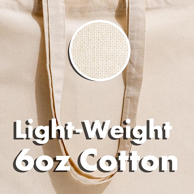 Carrywell |Not Made In China| 48 Pack Cotton Tote Bags, Lightweight Reusable Grocery Shopping Bag, Blank Bulk Cloth Totes with Handles, Great For Custom Screen Print and Gifts (15"x16")