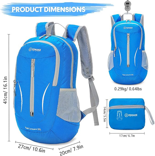 ZOMAKE Ultra Lightweight Packable Backpack 25L, Foldable Hiking Backpacks Water Resistant Small Folding Daypack for Travel(Dark Blue-NEW)