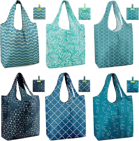 BeeGreen Tote Bags For Women Reusable Gift Bag Travel Grocery Bags Collapsible Foldable Reusable Shopping Bag With Handles Polyester Bulk Cloth Shopping Basket Heavy Duty Washable Geometry