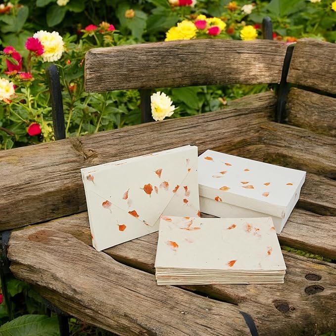 Kathmandu Valley Co. Nepali Cherish Greeting Card & Envelope Box Set with Handmade Lokta Paper from Nepal, 15 Cards (Marigold)