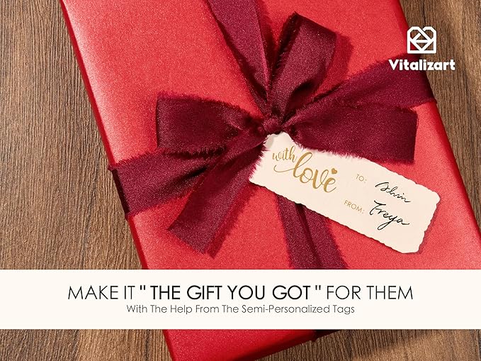 Vitalizart Red Wrapping Paper Set 17" Pearly-Lustre With Silk Like Satin Ribbon & Gift Tags Recyclable Eco-Friendly Christmas Gift Wrapping Birthday Baby Shower Wedding Handmade Crafts 197"(16.4 Ft)