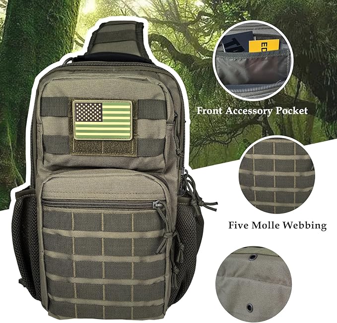 Tactical Shoulder Sling Bag, Small Chest Pack, 13L Backpack for Men Outdoor Sports, Olive