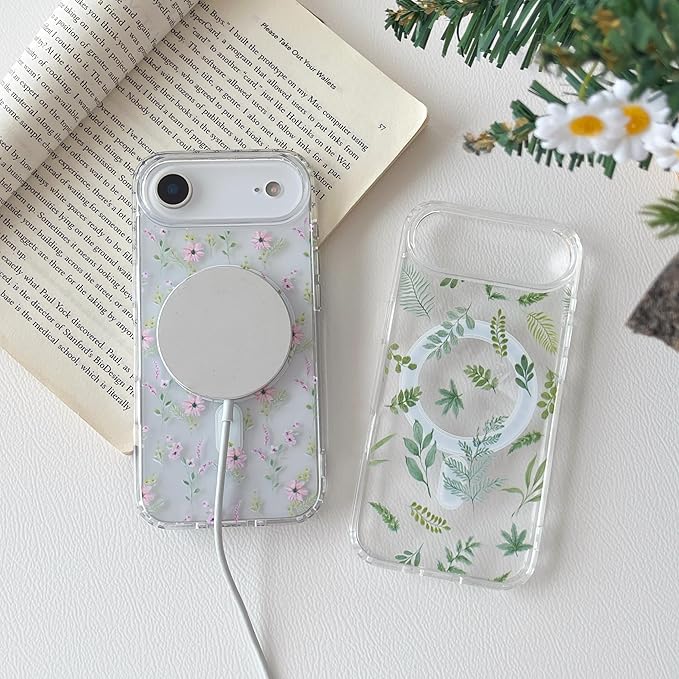 ZTOFERA for iPhone Air Magnetic Case Compatible with Magsafe,Aesthetic Floral Pattern Design Cute for Girl Women,Anti-Drop Protective Hard Phone Cover for iPhone Air-Big White Flower