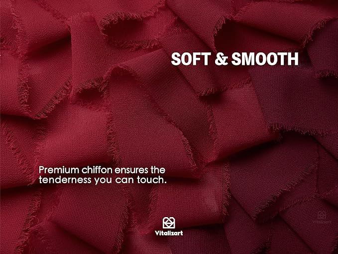 Vitalizart Red Handmade Chiffon Silk Ribbon Fringe 1.5" x 21 Yd Burgundy Frayed Edges Ribbons for Wedding Invitations Bridal Bouquets Gifts Wrapping Crafts Holiday Party Decorations
