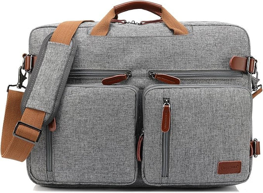 Convertible Backpack Messenger Shoulder bag Laptop Case Handbag Business Briefcase Multi-functional Travel Rucksack Fits 15.6 Inch Laptop For Men/Women (Grey)
