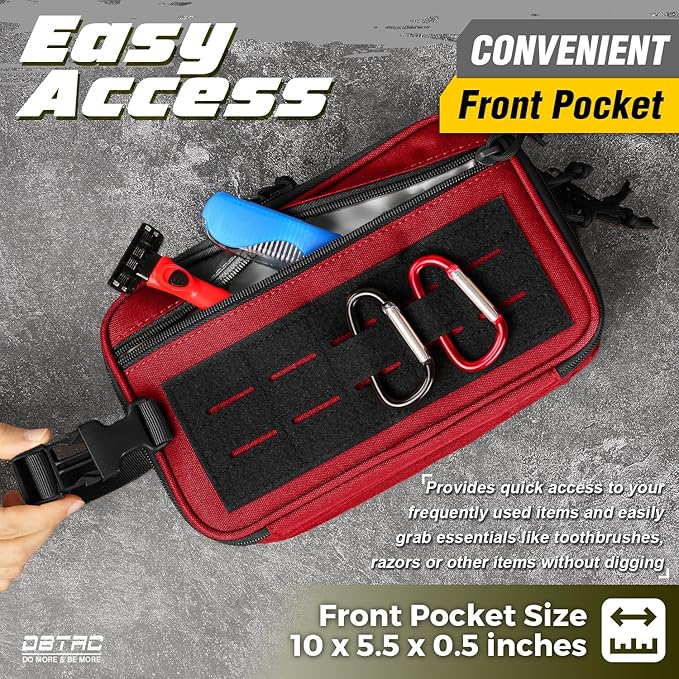 DBTAC Tactical Toiletry Bag w/Electronic Organizer Compartment | Dry/Wet Separate Hygiene Bag, Expanded Travel Dopp Kit Shaving Kit Travel shower Bag for Men (Red)