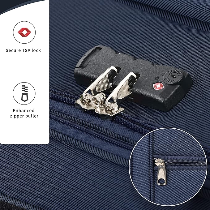 Merax Softside Luggage Set Softshell Lightweight 3 Piece Spinner Suitcase 22" 26" 30" Deep Blue