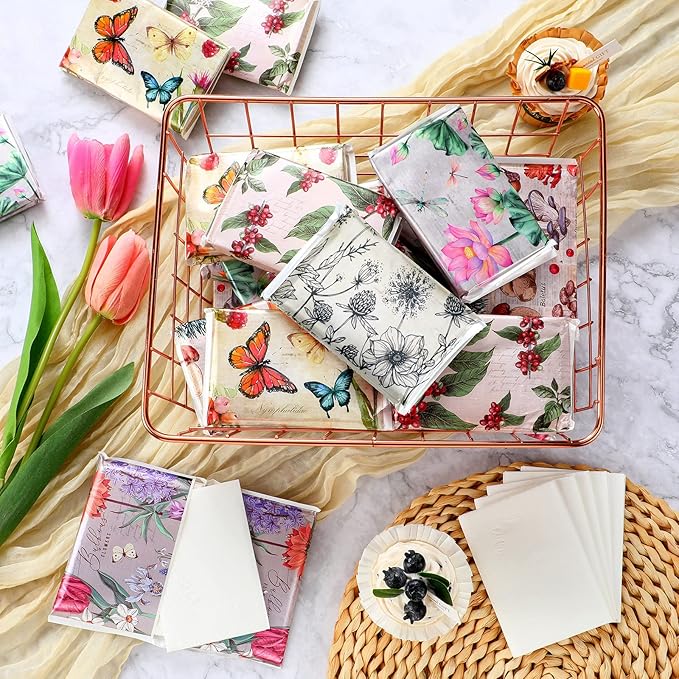 24 Packs Travel Size Tissue Pocket Slim Pack Facial 3 Ply Wallet Size Pocket Tissues for Travel Wedding Party Favors, 6 Styles(Vintage Floral)