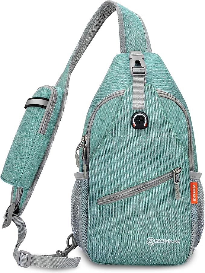 ZOMAKE Sling Bag,Small Crossbody Sling Backpack,Water Resistant Shoulder Daypack for Travel,Anti Thief Chest Bag for Hiking(Turquoise)