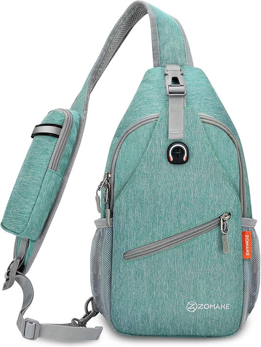 ZOMAKE Sling Bag,Small Crossbody Sling Backpack,Water Resistant Shoulder Daypack for Travel,Anti Thief Chest Bag for Hiking(Turquoise)