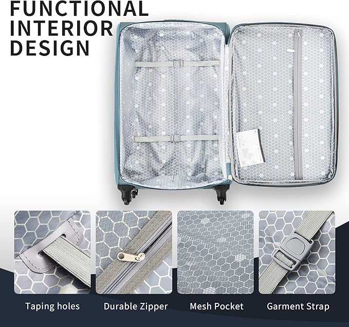 Merax Softside Luggage Set Softshell Lightweight 3 Piece Spinner Suitcase 22" 26" 30" New Green