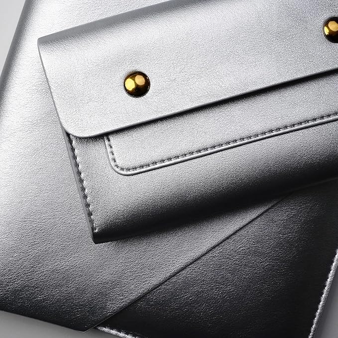 PU Leather Laptop Sleeve 16 Inch Compatible with New MacBook Pro 16 A2991, MacBook Pro 15, Surface Book 15, Dell XPS 15 with Small Pouch, Mouse Pad and Cord Organizer Color Silver