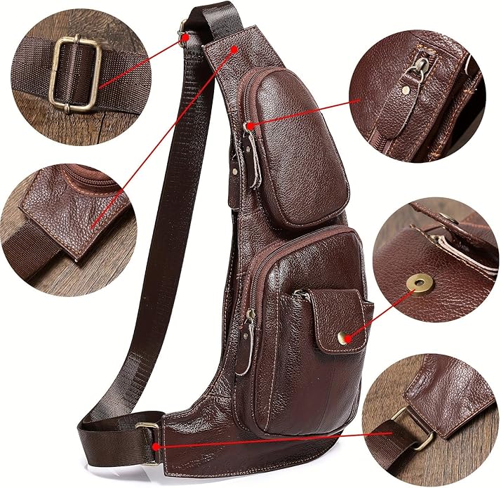 KPYWZER Vintage Leather Sling Bag Backpack for Men Crossbody Shoulder Chest DayPack Backpacks