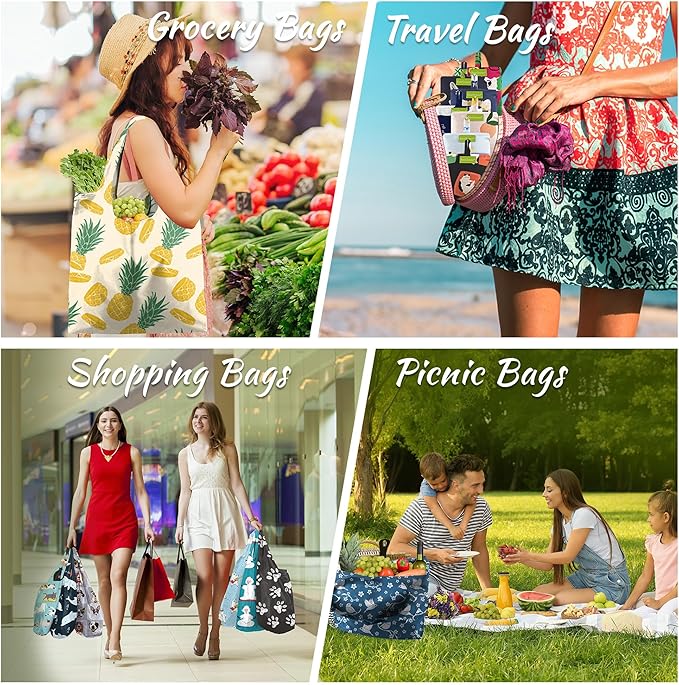 BeeGreen Reusable Grocery Bags 6 Pack, Heavy Duty Totes for Women, Foldable Grocery Bag Large Shopping Totes with Handles for Work, Travel, Gift, Store, Polyester Washable Reusable Tote Bag