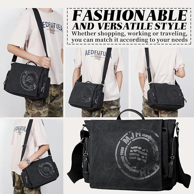 FSD.WG Satchel Messenger Bag for Men Canvas,Travel Shoulder bag 13.5" Laptop Bags