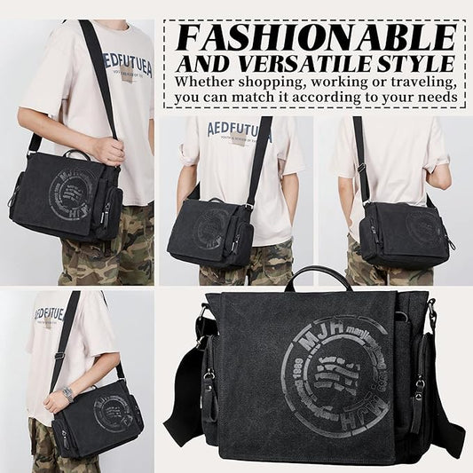 FSD.WG Satchel Messenger Bag for Men Canvas,Travel Shoulder bag 13.5" Laptop Bags