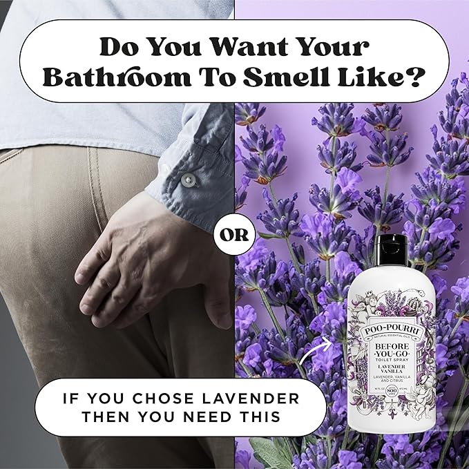 Poo-Pourri Before-You-Go Toilet Spray Refill, Lavender Vanilla,16 Fl Oz, Up to 800 Uses, Bathroom Odor Deodorizer with Essential Oils for Home or Work, Lavender, Vanilla and Citrus Scent