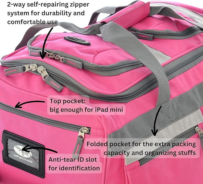 Olympia U.S.A. 22 inch Carry On 8 Pockets Wheeled Rolling Duffel Bag Water Resistant Luggage Lightweight Travel Suitcase with Retractable Handle