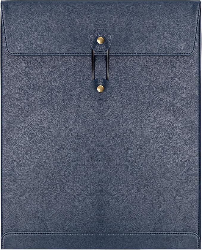 Blue PU Leather File Folder for Documents,Important Document Folder with String Tie,Laptop Sleeve Notebook Case,Leather File Organizer,A4 Envelopes Filing Folder