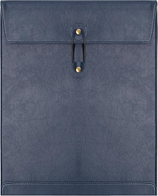 Blue PU Leather File Folder for Documents,Important Document Folder with String Tie,Laptop Sleeve Notebook Case,Leather File Organizer,A4 Envelopes Filing Folder
