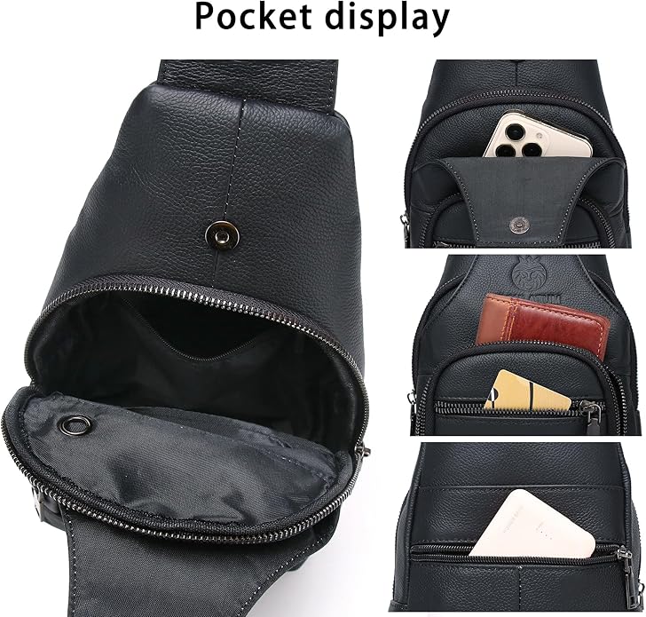 LUKZIJAES Genuine Leather Sling Bag for Men