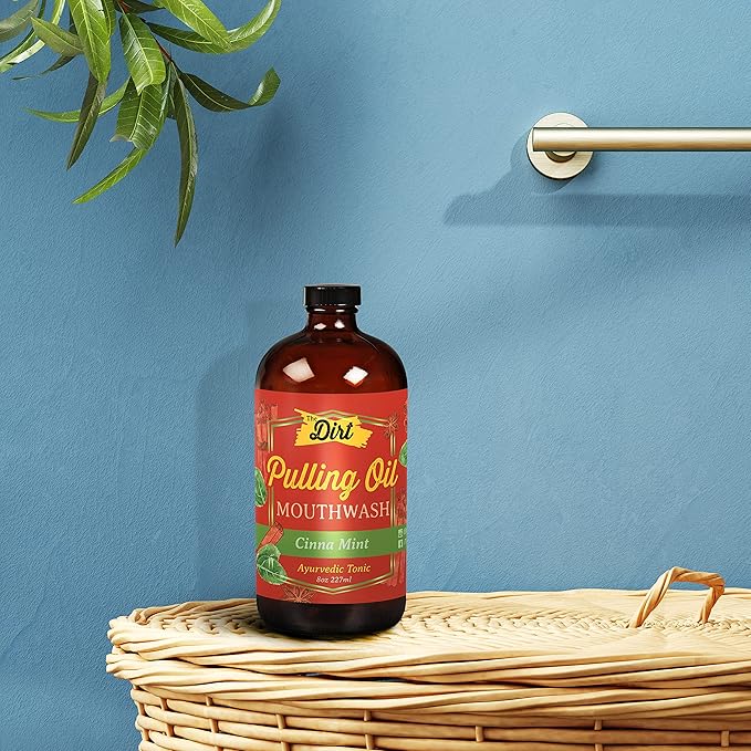 THE DIRT Oil Pulling Mouthwash - Gluten Free - Removes Plaque, Tartar, Bad Breath & Whitens Teeth (Cinna Mint, 8 Ounce)