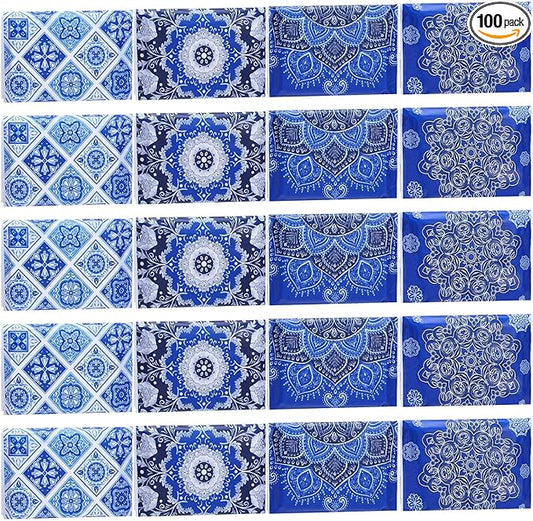 PerKoop 100 Pack Pocket Tissues Travel Slim Packs Small Facial Tissues Wallet Size Toilet Paper for Travel Guest Wedding Supplies, 4 Styles(Geometric Flower)