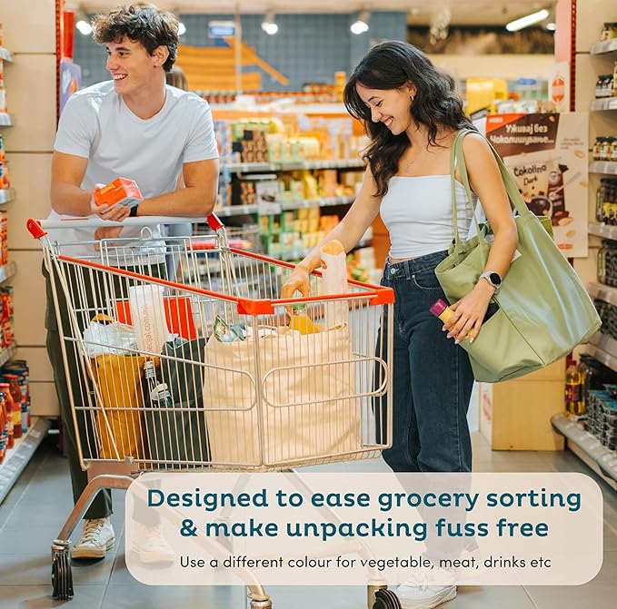 Nook Theory 3 Pcs Reusable Grocery Bags - Heavy Duty Canvas Bags, Large Reusable Shopping Bag, Picnic, 100% Cotton (Sand)