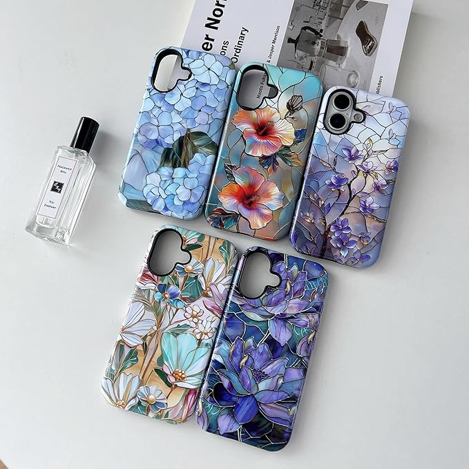 QLTYPRI Flower Case for iPhone 16, Aesthetic Cute Floral Phone Case for Girls Women, Protective Hybrid 2-Layer Hard Shell Silicone Cover Durable Shockproof Phone Cover - Vintage Magnolia