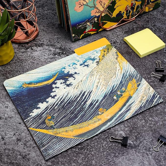 The Gifted Stationery 12 Pack Hokusai Floral File Folders, Decorative 1/3 Cut Tab, Letter-Size Holders for Home Office in 6 Patterned Designs - Decorative File Folders