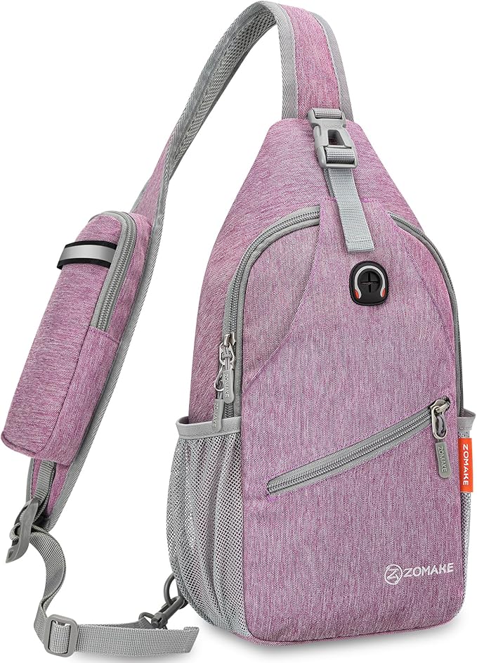 ZOMAKE Sling Bag,Small Crossbody Sling Backpack,Water Resistant Shoulder Daypack for Travel,Anti Thief Chest Bag for Hiking(Light Purple)
