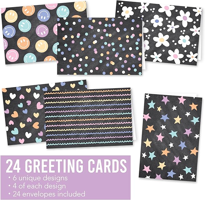 Hadley Designs Blank Cards and Envelopes 4x6-24 Blank Note Cards with Envelopes, Notecards Stationery Sets, Notecards Bulk, Stationary Sets, Note Paper Stationery, Chalk Board Pretty Stationary