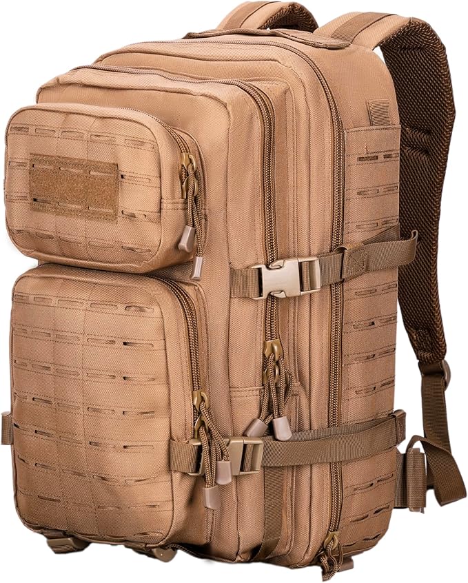 40L Tactical Backpack, Camouflage Military Bug Out Bag, Durable MOLLE Hiking Camping Gear (TAN)