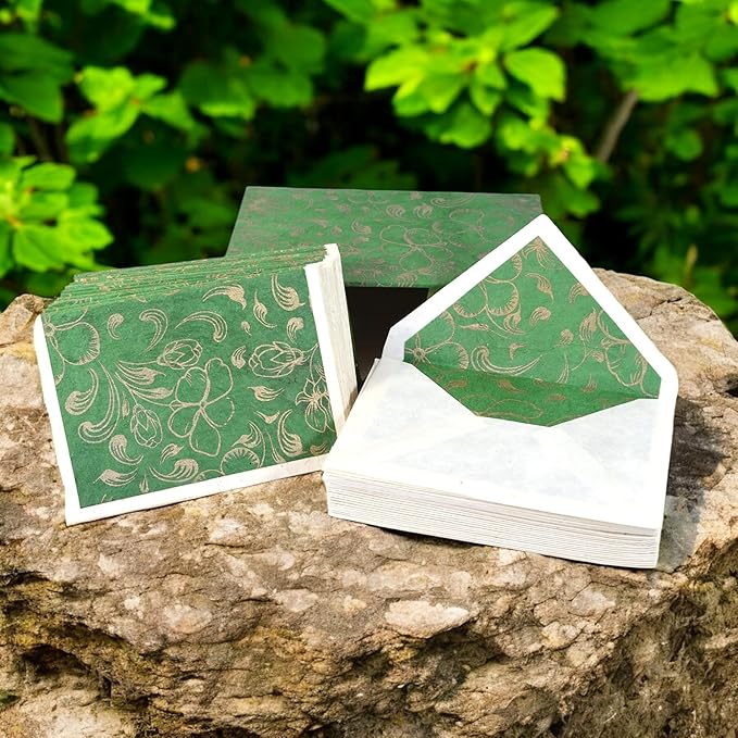 Kathmandu Valley Co. Nepali Cherish Greeting Card & Envelope Box Set with Handmade Lokta Paper from Nepal, 15 Cards (Rainforest)