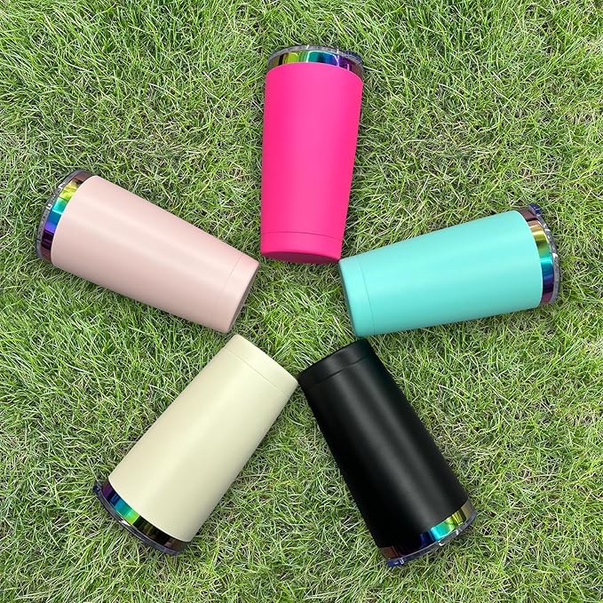 20 oz Stainless Steel Tumbler with Lid and Straw Double Wall Vacuum Insulated Coffee Mug Powder Coated Cup for Hot and Cold Drinks (Pink,6 pack)