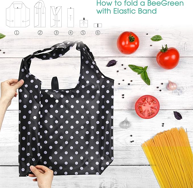 BeeGreen Geometry Reusable Grocery Bags Bulk 6 Packs X-Large, Reusable Shopping Bags Foldable for Groceries, Vegetables, Fruits Watertight Bulk Tote Bags Washable For Women and Men